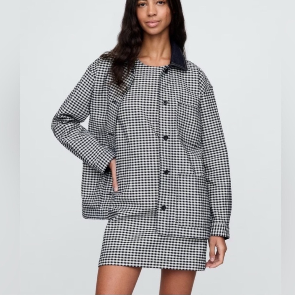 GAP x Doen Checked Button-Up Jacket in Black and White
